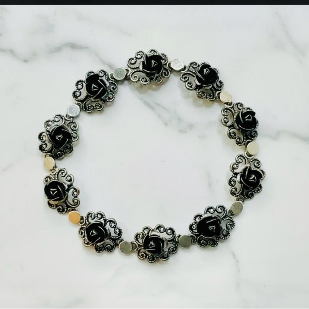 Filigree Rose Link Bracelet Sterling Silver - Women Jewelry